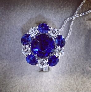 Royal blue sapphire and diamond pendant