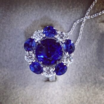 Royal blue sapphire and diamond pendant